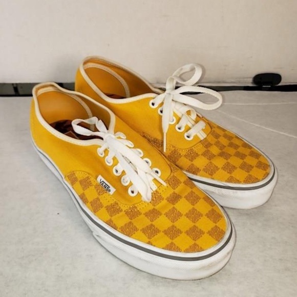 Vans Other - Vans Authentic People Powered Checkerboard Yellow Orange Tiger Print Men’s 7.5